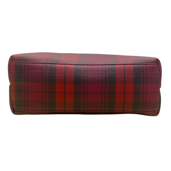 Iman Women’s Burgundy/Red Faux Leather Plaid Gold Ring Handles Crossbody Tote - Picture 7 of 11